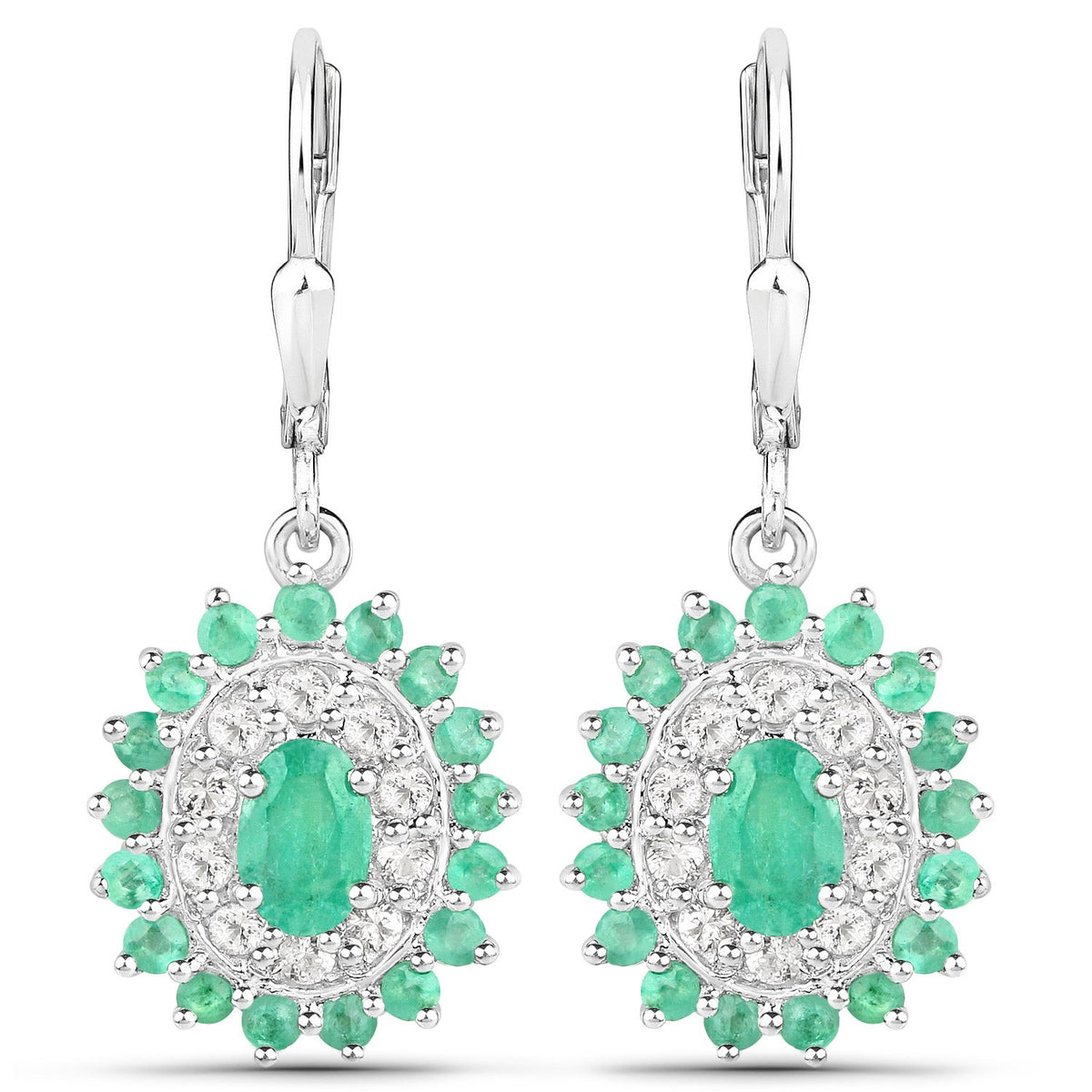 6.53 Carat Genuine Zambian Emerald and White Topaz .925 Sterling Silver 3 Piece Jewelry Set (Ring, Earrings, and Pendant w/ Chain)
