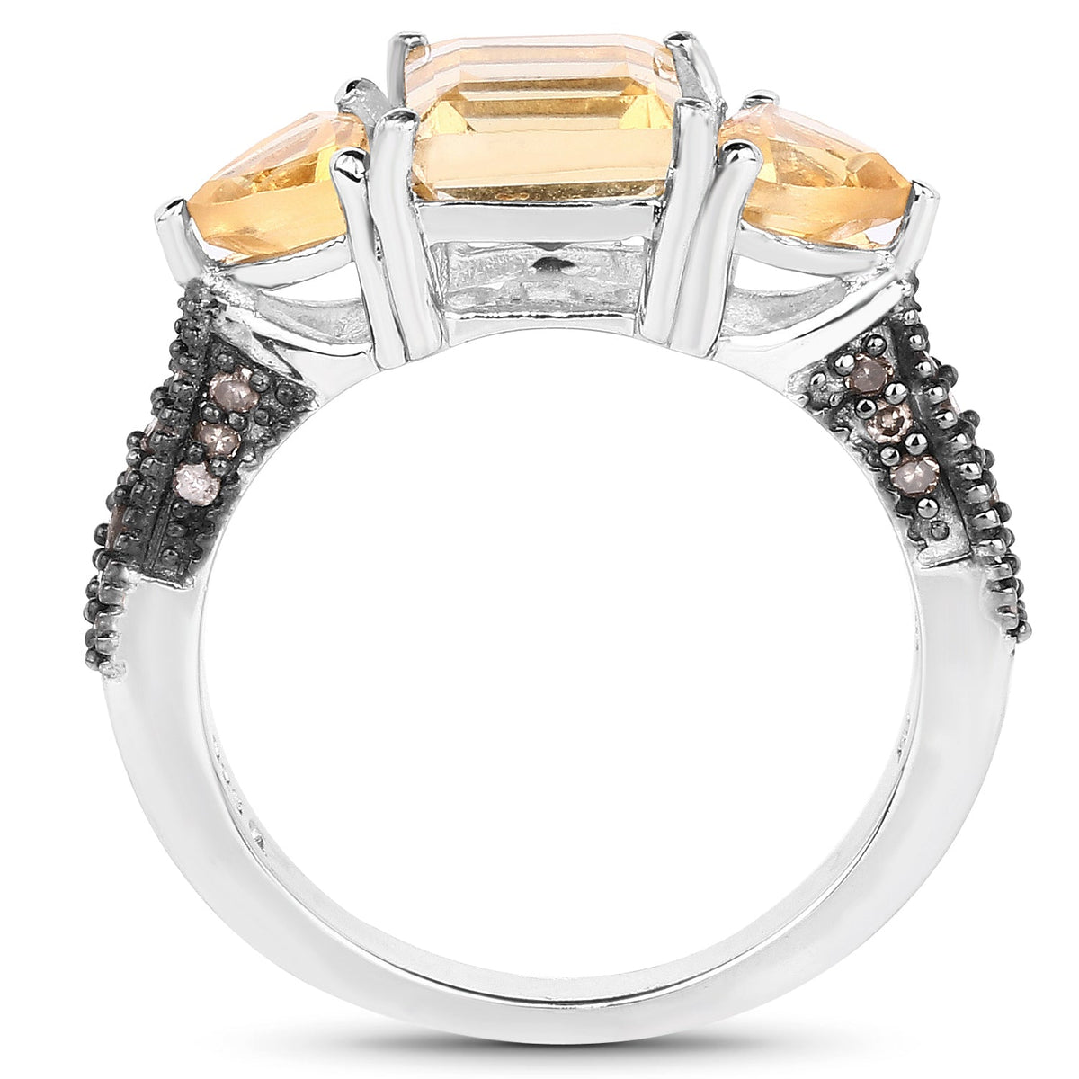 Anillo de plata de ley .925 con citrino genuino de 2,71 quilates y diamantes color champán