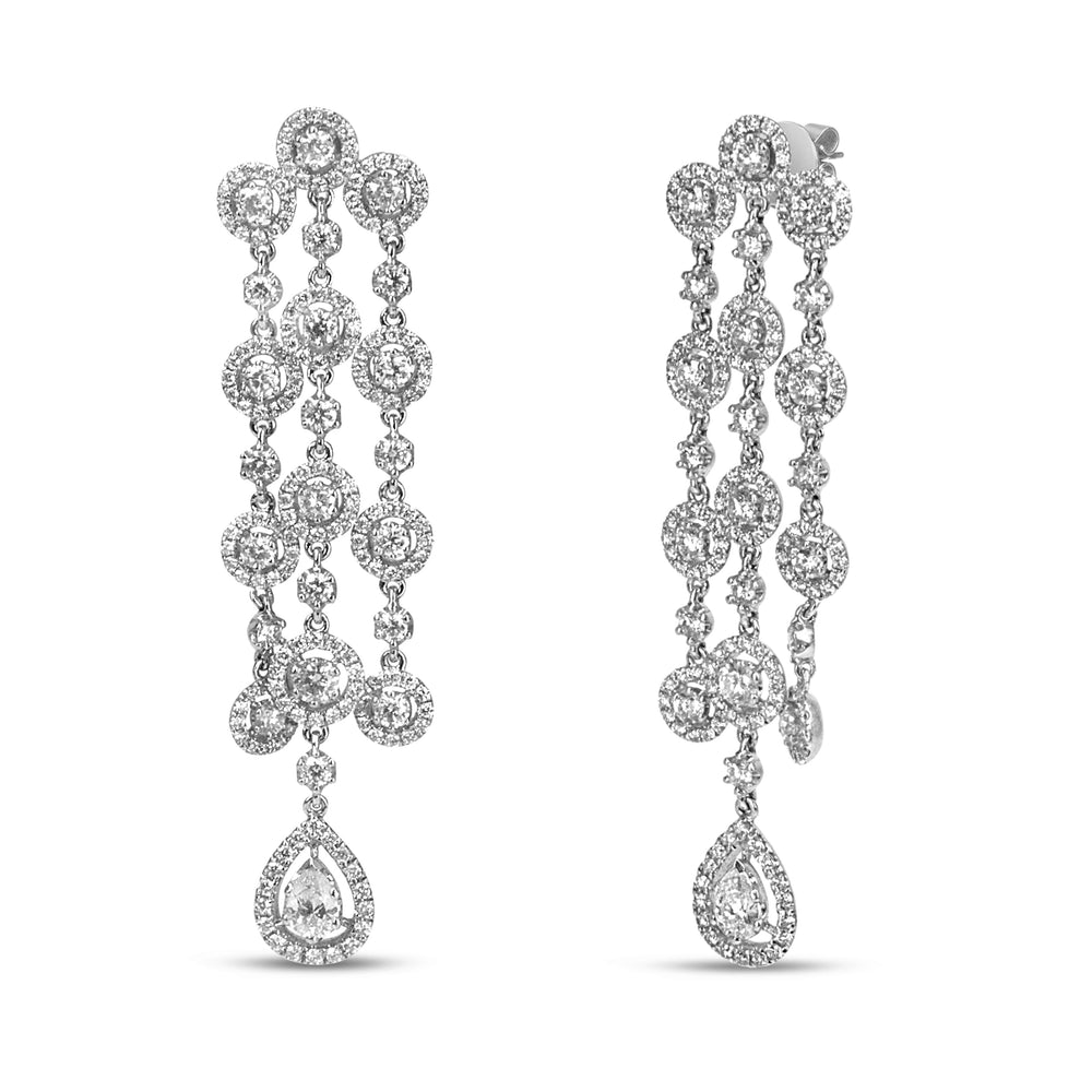 Pendientes colgantes tipo cascada de doble lágrima con diamantes de 4,75 quilates y oro blanco de 18K (color H-I, claridad VS1-VS2)