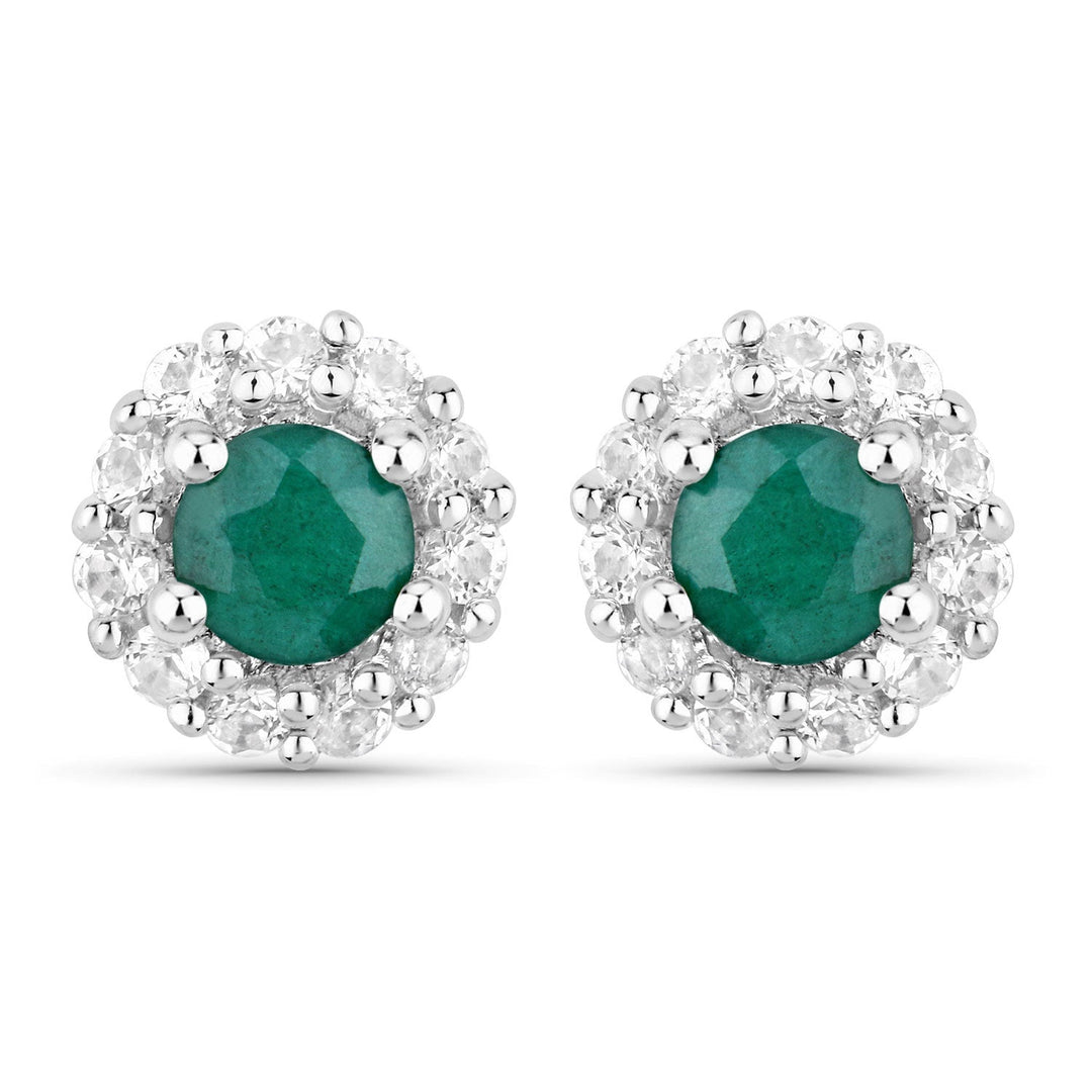 1.81 Carat Dyed Emerald and White Topaz .925 Sterling Silver Jewelry Set