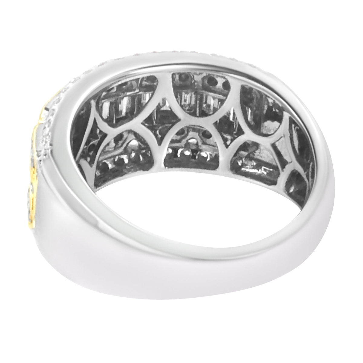 Anillo de oro blanco y amarillo de 10K con diamantes baguette y de talla redonda de 1,00 quilates, estilo Art Déco, multihilera (color I-J, claridad I1-I2) - Talla 7