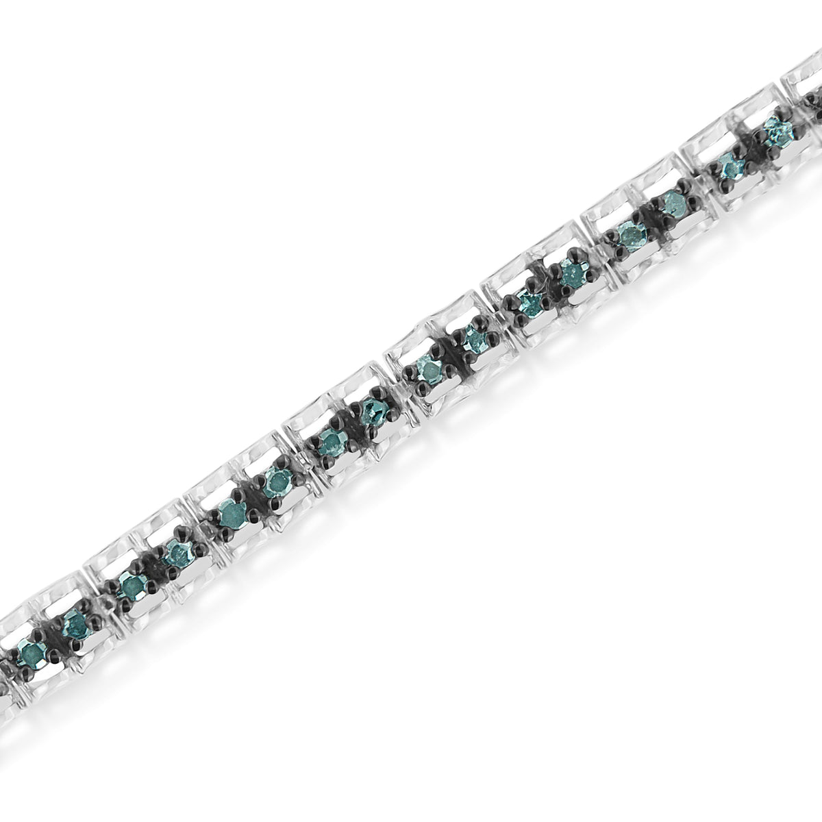 Pulsera de tenis de doble eslabón de 7" con diamantes talla rosa de 1,0 Cttw en plata de ley .925 con rodio negro (color azul, claridad I1-I2)