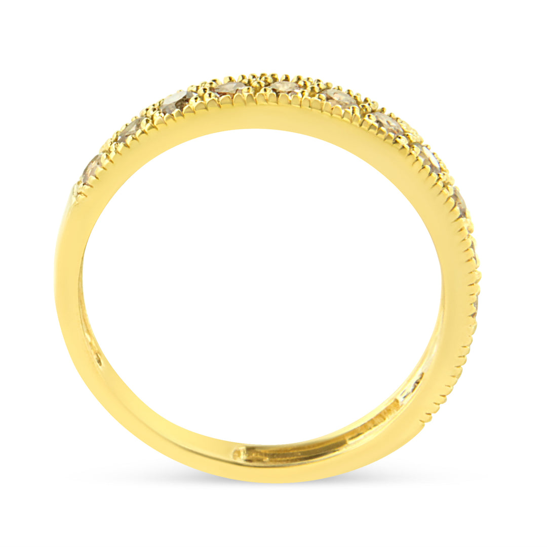 IGI Certified 1/2 Cttw Diamond 10K Yellow Gold Prong Set Beaded Milgrain Band Style Ring (J-K Color, I2-I3 Clarity) - Size 7