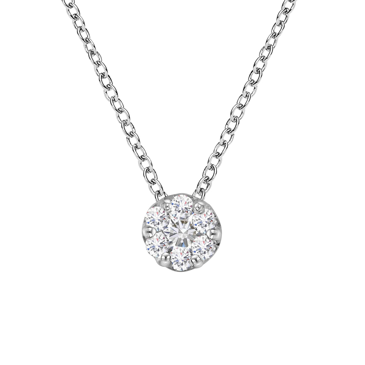 Collar con colgante de oro blanco de 14K con diamantes redondos de 1/4 Cttw engarzados en garra compartida, de 7 piedras, en forma de racimo floral, 45,7 cm (color H-I, claridad SI2-I1)