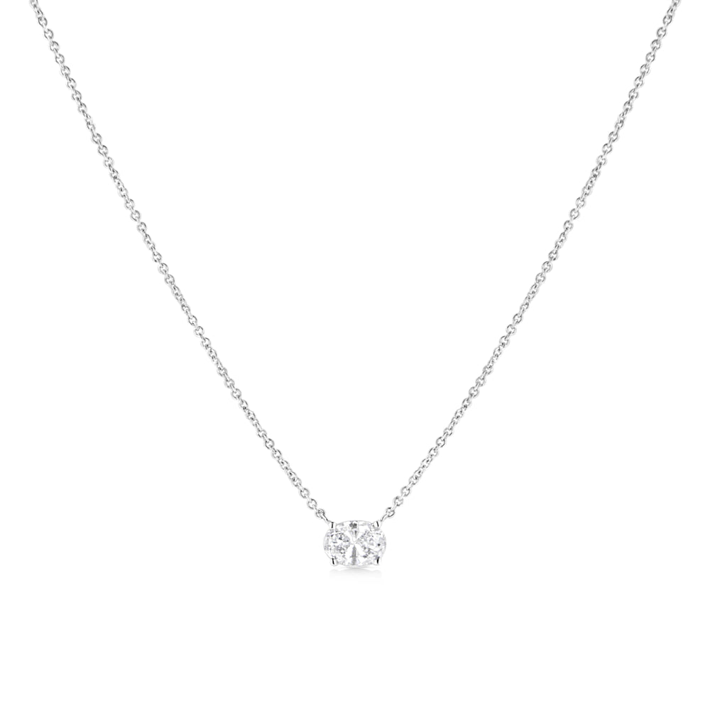 14K White Gold 1/2 Cttw Lab Grown Oval Shape Solitaire Diamond East West 18" Pendant Necklace (E-F Color, VS1-VS2 Clarity)