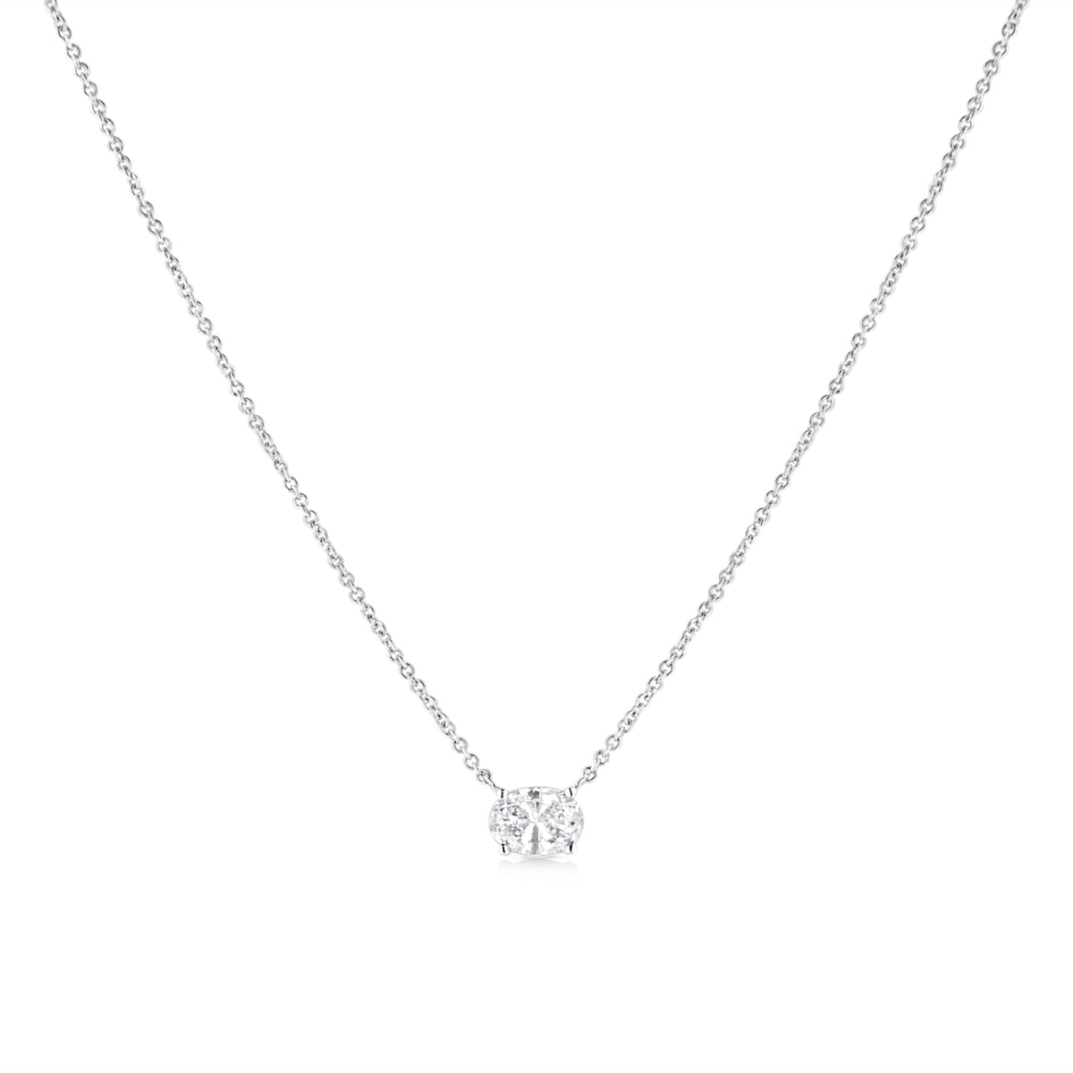 Collar con colgante de oro blanco de 14K con diamante solitario ovalado cultivado en laboratorio de 1/2 quilate engastado de este a oeste, 45 cm (color E-F, claridad VS1-VS2)