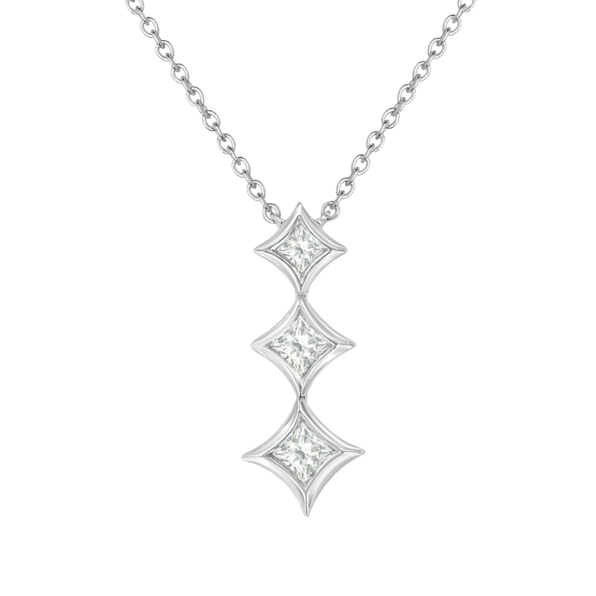 Collar con Colgante de Oro Blanco de 10K, 1/5 Cttw, con 3 Piedras de Diamantes Corte Princesa, 18" (Color H-I, Claridad SI2-I1)