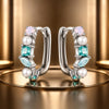 925 Sterling Silver Earrings with Nano Opal, Shell Pearl and Glass, 1.4cm for Women