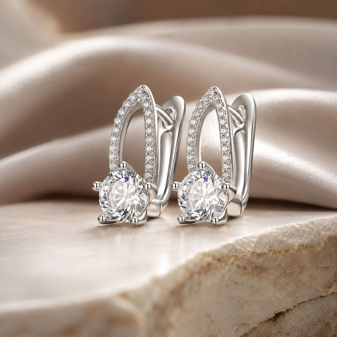 925 Sterling Silver Earrings with CZ Pavé Setting, 1.4*0.62cm for Women