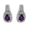 .925 Sterling Silver 8x6 MM Natural Oval Purple Amethyst Gemstone and Diamond Accent Art Deco Style Drop and Dangle Earrings (I-J Color, I1-I2 Clarity)
