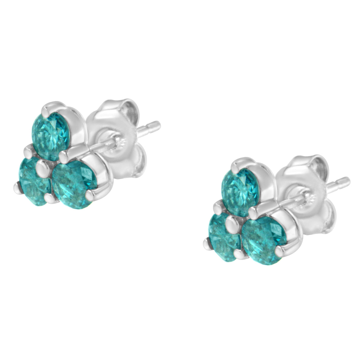 Pendientes de trío de diamantes azules tratados en oro blanco de 14 K (1 1/3 TCW, azul)