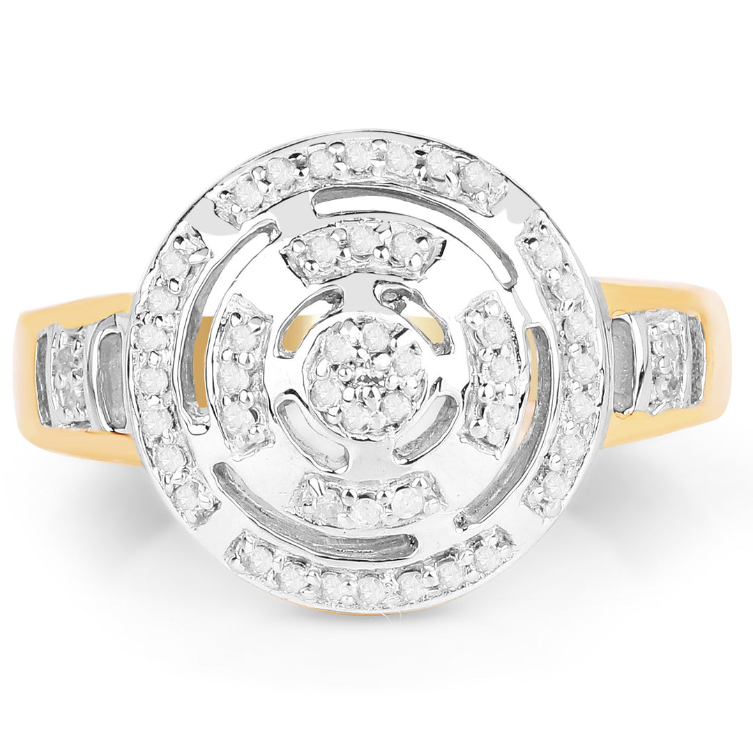 14K Yellow Gold Plated 0.21 Carat Genuine White Diamond .925 Sterling Silver Ring