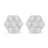 14K White Gold 3 cttw Prong Set Round-Cut Diamond Floral Cluster Stud Earring (I-J Color, SI1-SI2 Clarity)