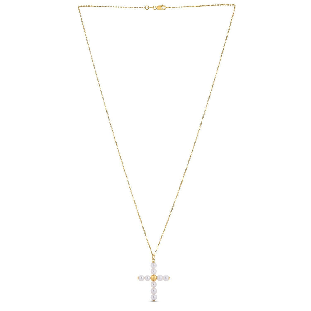 14k Yellow Gold Pearl Cross Pendant