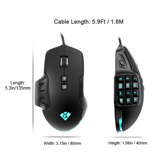 ErgoMaster 24000 Laser Gaming Mouse with Backlit Keypad - 24,000dpi and 16 Programmable Keys