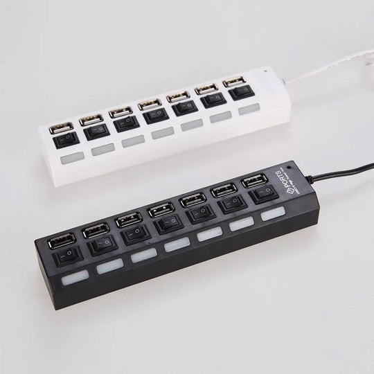 Versatile 7-Port USB 2.0 Hub with Each Port Independent Switch On/Off Control (4-Port Optional)