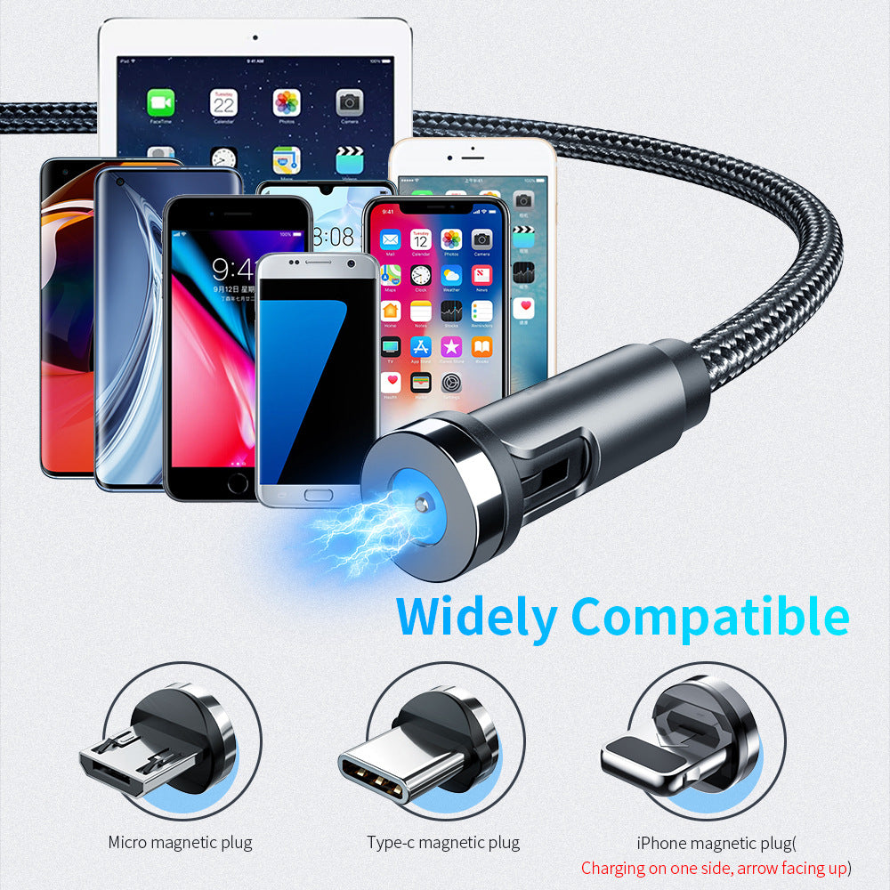 Essager 360° Magnetic Rotating Fast-Charge Cable – USB-C, Micro-USB & Lightning, LED Indicator