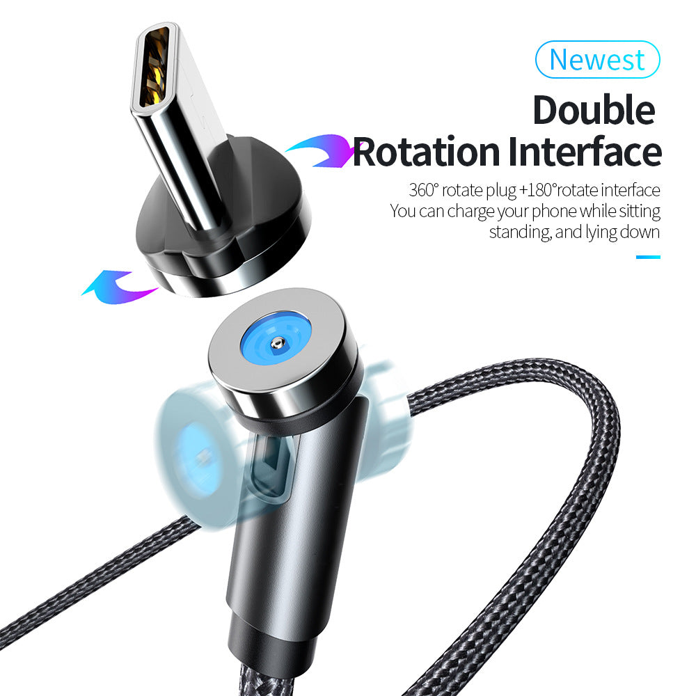 Essager 360° Magnetic Rotating Fast-Charge Cable – USB-C, Micro-USB & Lightning, LED Indicator