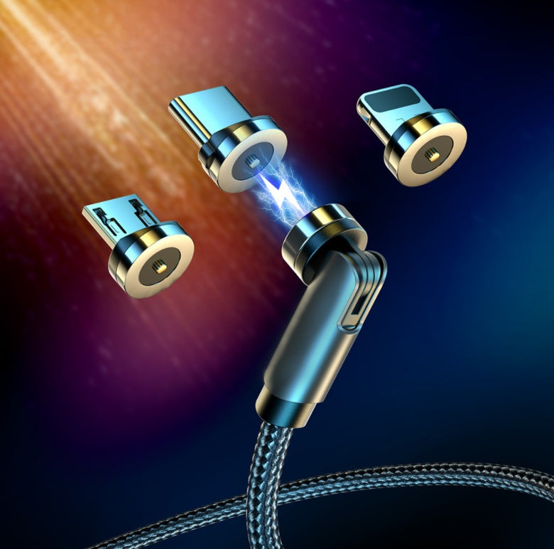 Essager 360° Magnetic Rotating Fast-Charge Cable – USB-C, Micro-USB & Lightning, LED Indicator