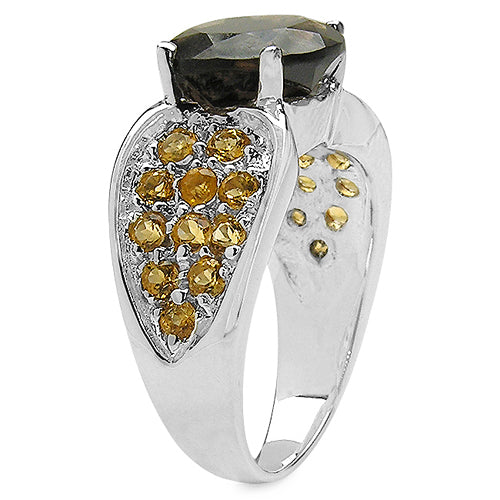 Anillo de plata esterlina .925 con cuarzo ahumado genuino y citrino de 3,78 quilates