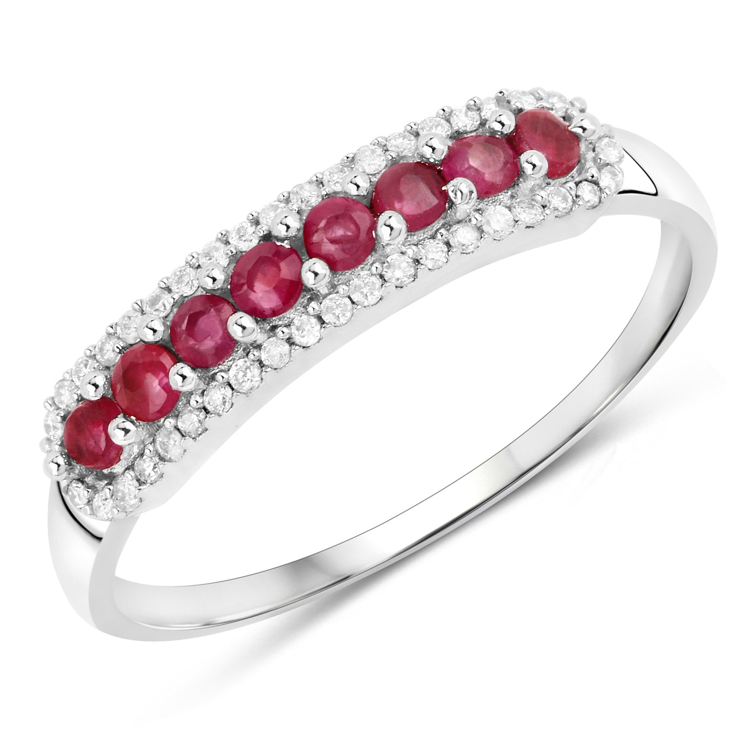 Anillo de oro blanco de 14K con rubí genuino de 0.47 quilates y diamantes blancos
