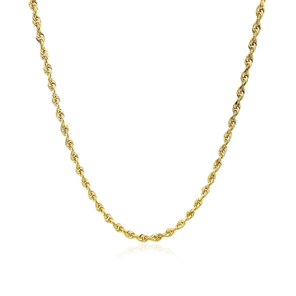 Cadena de soga de oro amarillo macizo de 10k y 2.5 mm con corte de diamante