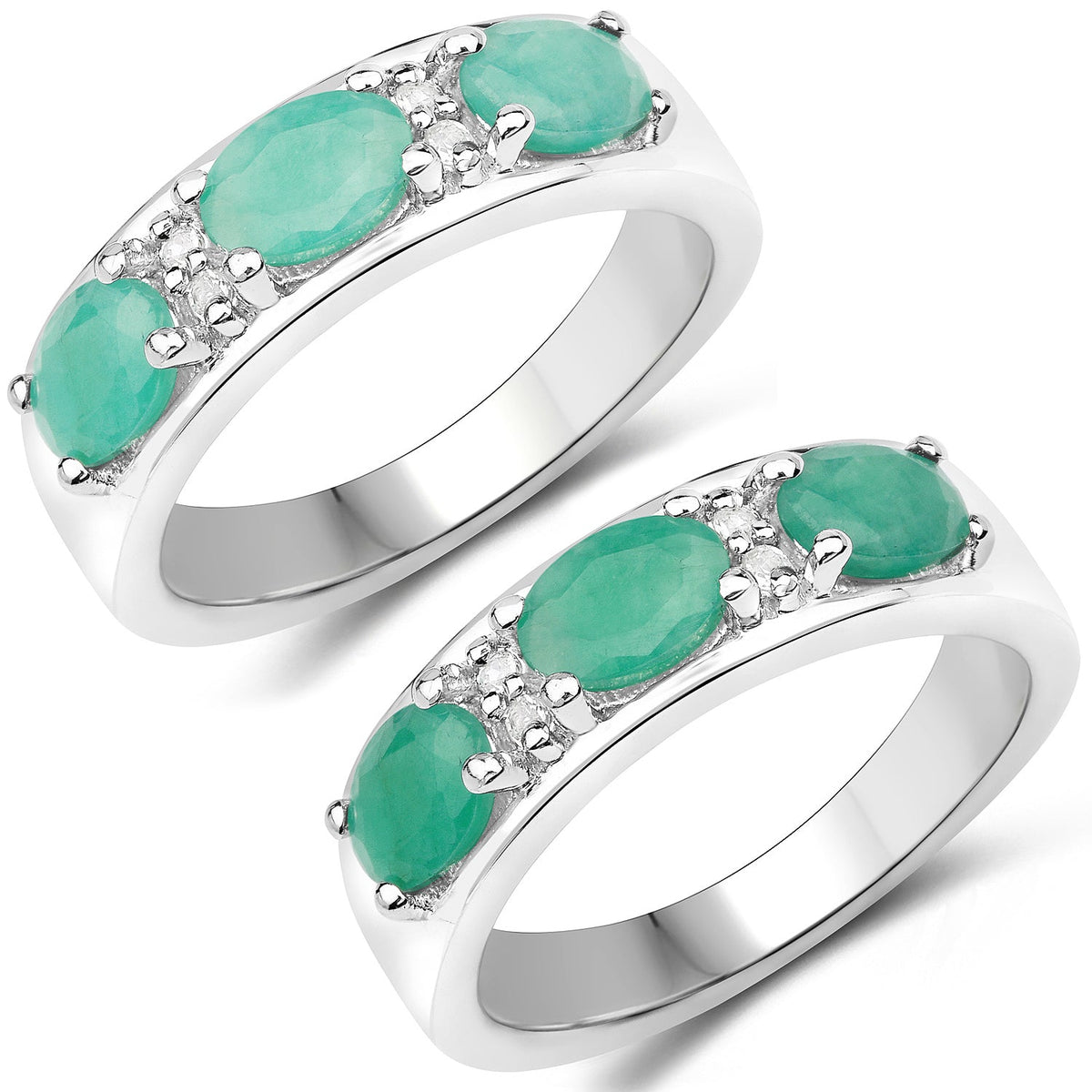 Anillo de Plata Fina .925 con Esmeralda Genuina y Topacio Blanco de 1.38 Quilates