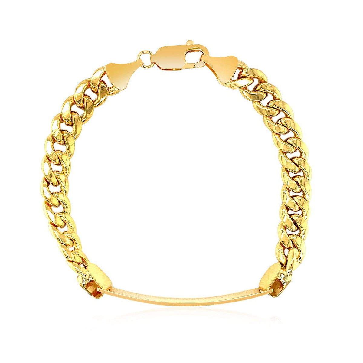 Pulsera de cadena cubana de oro amarillo de 14k para hombre con placa de identificación