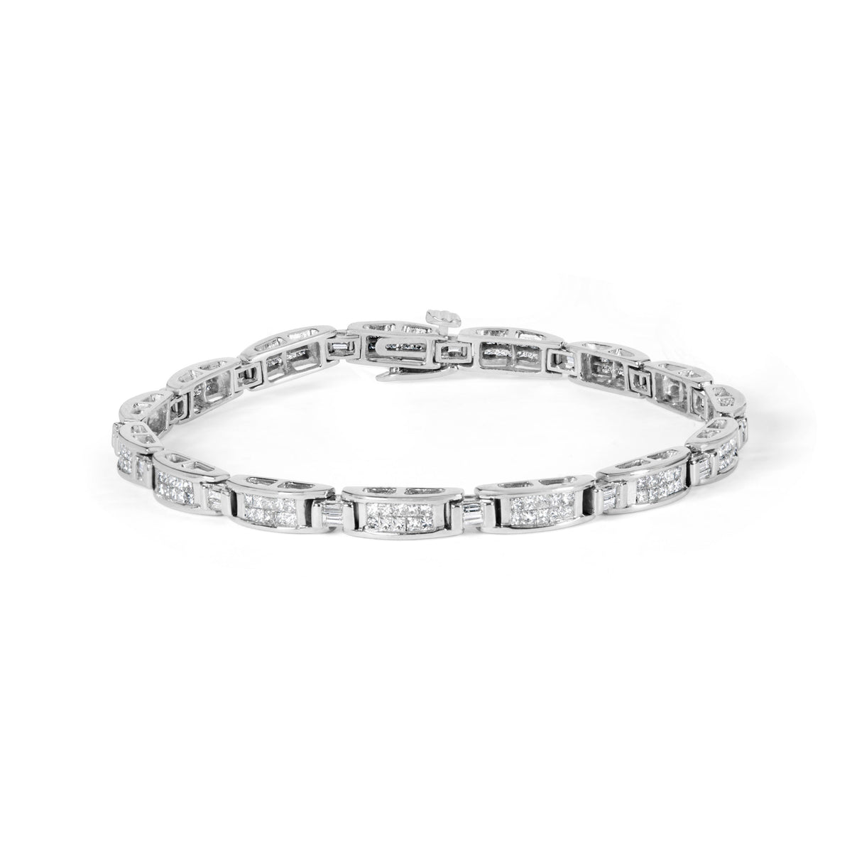 Pulsera de tenis de oro blanco de 14 quilates con diamantes talla baguette y princesa de 2,0 quilates (color H-I, claridad SI1-SI2) - 7"