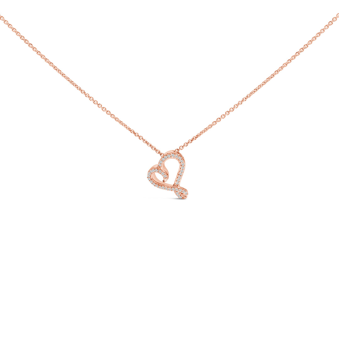 Collar con colgante de corazón abierto de plata chapada en oro rosa de 14 quilates con 1/10 quilates de diamante