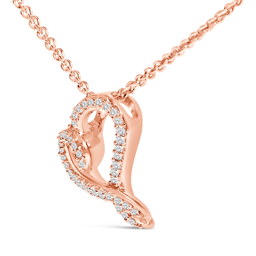 Collar con colgante de corazón abierto de plata chapada en oro rosa de 14 quilates con 1/10 quilates de diamante