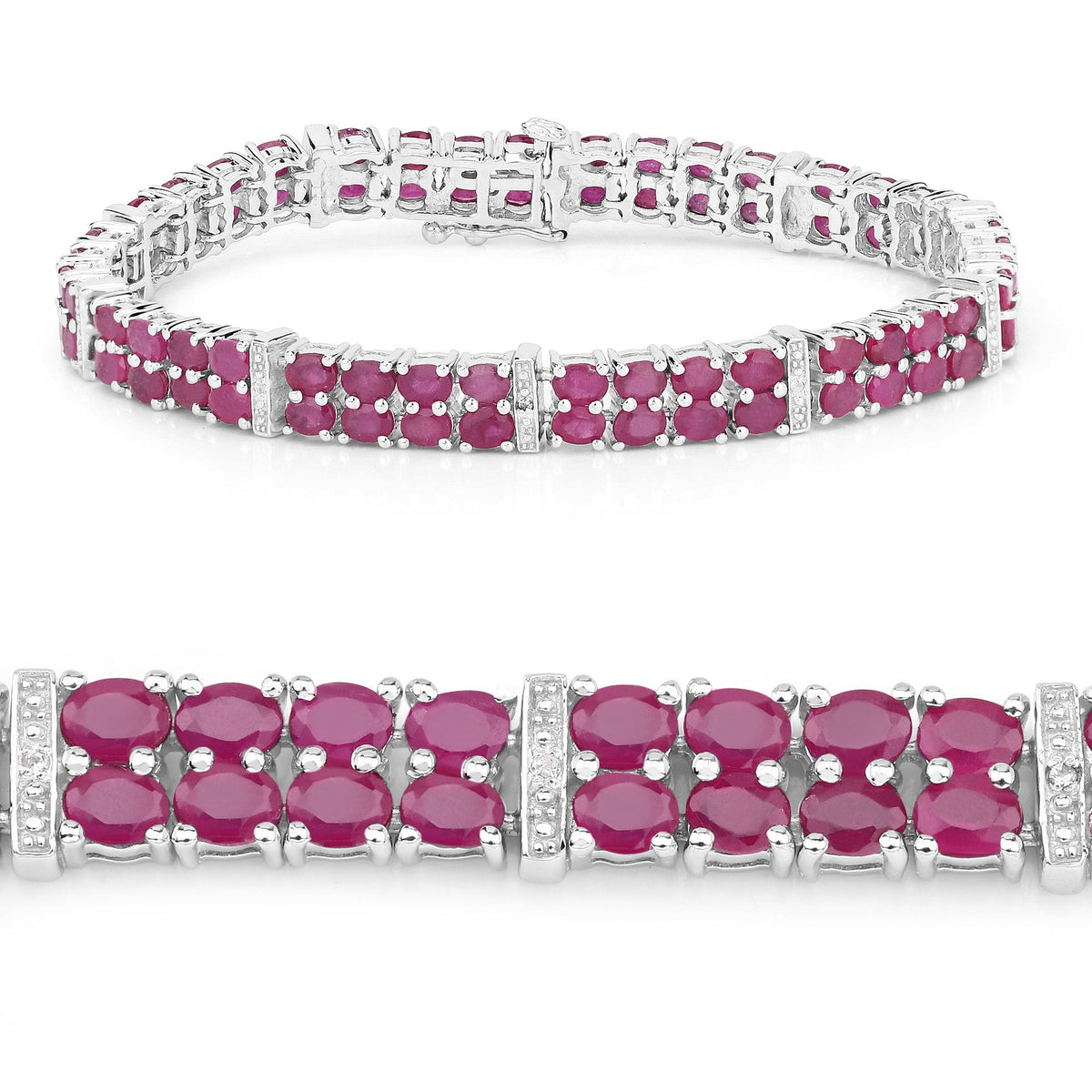 Pulsera de plata de ley .925 con rubí con relleno de cristal de 17.65 quilates y topacio blanco