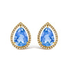 18K Yellow Gold 9x13 MM Blue Flourite Pear Halo Stud Earrings 1/2 Cttw Diamond