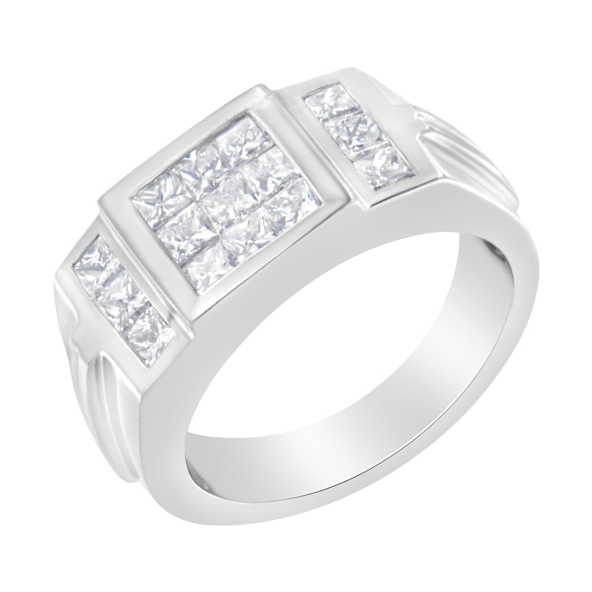 Anillo para hombre de oro blanco de 14 quilates con grupo de diamantes (2 quilates de peso total, color G-H, claridad SI1-SI2)
