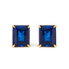 18K Yellow Gold 10x8 MM Lab Created Blue Sapphire Emerald Cut Solitaire Stud Earrings