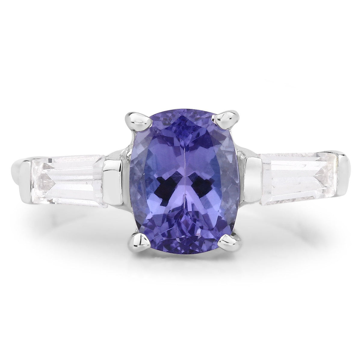 Anillo de plata de ley .925 con tanzanita auténtica de 2,00 quilates y topacio blanco