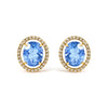 18K Yellow Gold 8X10 MM Blue Fluorite Oval and 1/2 Cttw Diamond Halo Stud Earrings