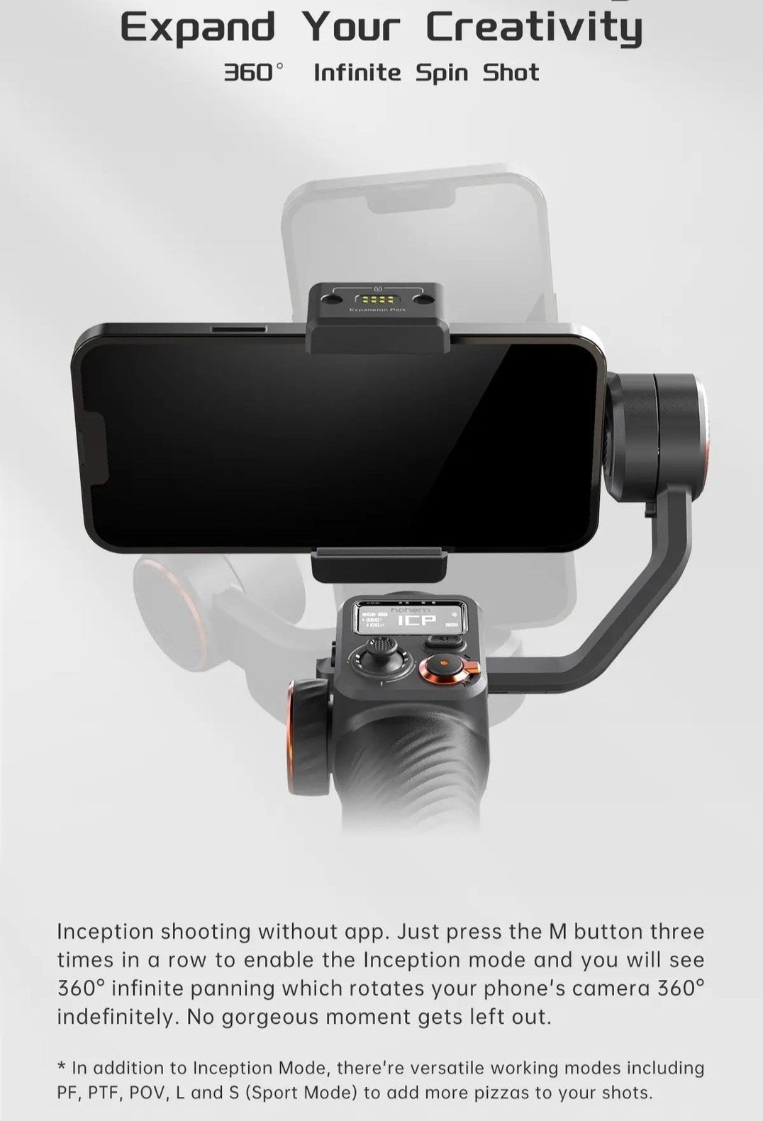 AI-Powered Vlog Stabilizer with Face Tracking and Built-in Fill Light - with Info Display Screen