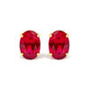 18K Yellow Gold 7x5 MM Created Oval Ruby Solitaire Stud Earrings