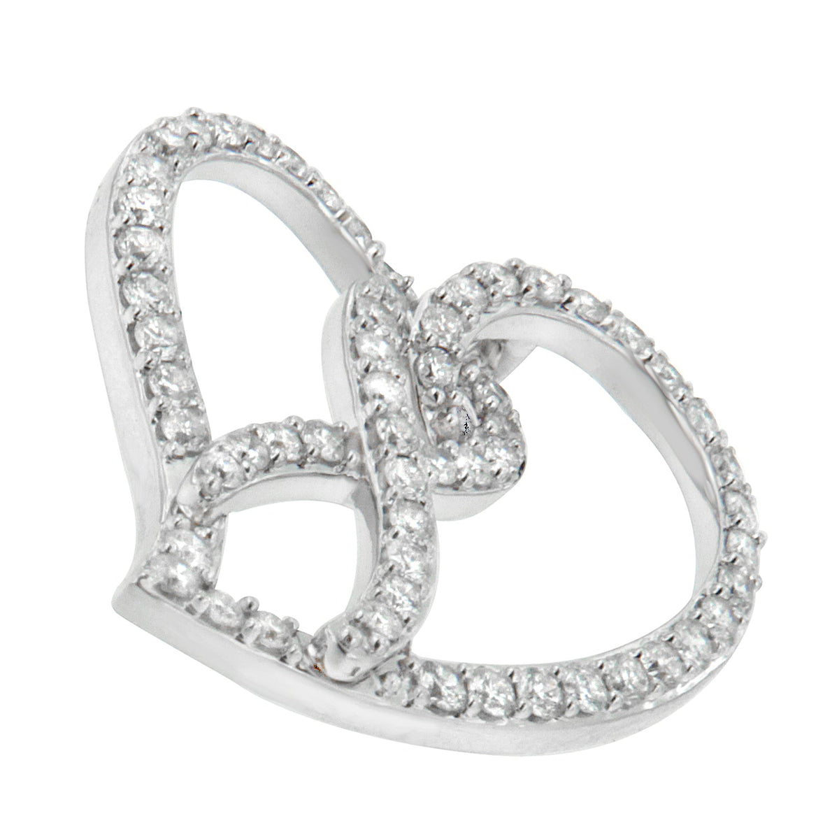 Collar con colgante de oro blanco de 14K con lazo de concientización y corazón abierto de diamantes blancos de 1,0 Cttw y 45 cm (color H-I, claridad I1-I2) - Lazo de diamante blanco