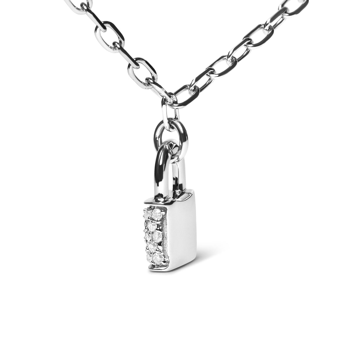 Collar con colgante de plata de ley 925 con candado de diamante de 1/4 Cttw de 45,72 cm con cadena de eslabones (color H-I, claridad SI2-I1)