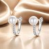 925 Sterling Silver Earrings with Pavé Setting CZ and Shell Pearl, 1.4*0.6cm for Women