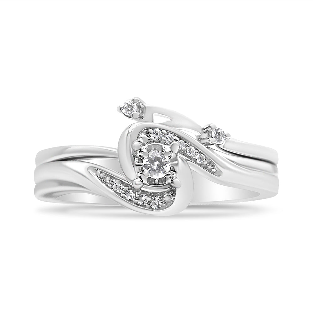 Anillo y banda de plata de ley .925 con remolino y bypass de diamantes de 1/10 Cttw (color I-J, claridad I3) - Talla 7