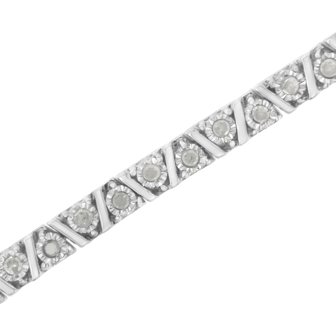 Brazalete de tenis de plata de ley .925 con diamantes en engaste de ilusión de 1,0 cttw (color I-J, claridad I3) - 7,25"