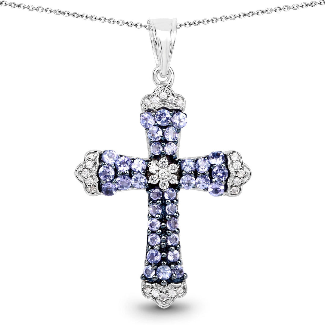 1.84 Carat Genuine Tanzanite and White Zircon .925 Sterling Silver Pendant