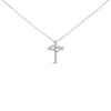 14K Rose Gold Plated Sterling Silver 1/10 Cttw Diamond Cross & Heart Pendant Necklace