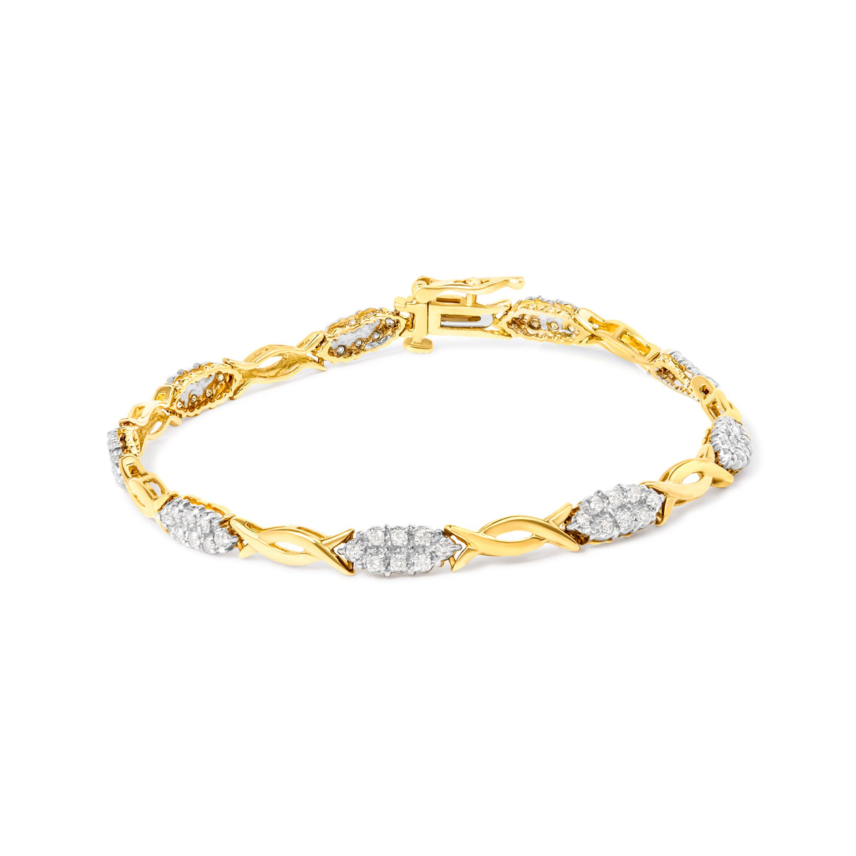 Pulsera de eslabones en espiral de oro amarillo de 10 qt con diamantes de talla redonda de 1,00 TCW y 17,78 cm (Color H-I, Claridad I2-I3)