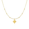14k Yellow Gold Necklace with Eight Pointed Star and Beads