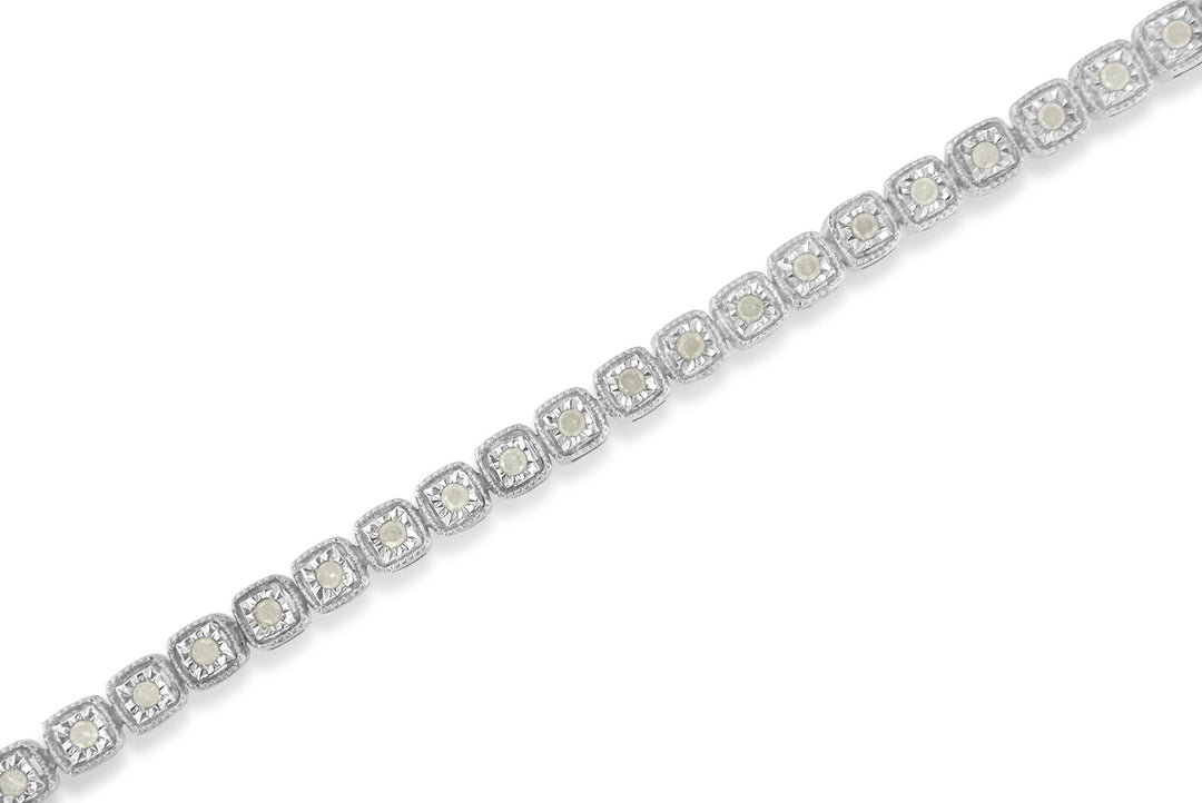 .925 Sterling Silver 1.0 Cttw Diamond Miracle-Set Square Milgrain 7" Link Tennis Bracelet (I-J Color, I3 Clarity)