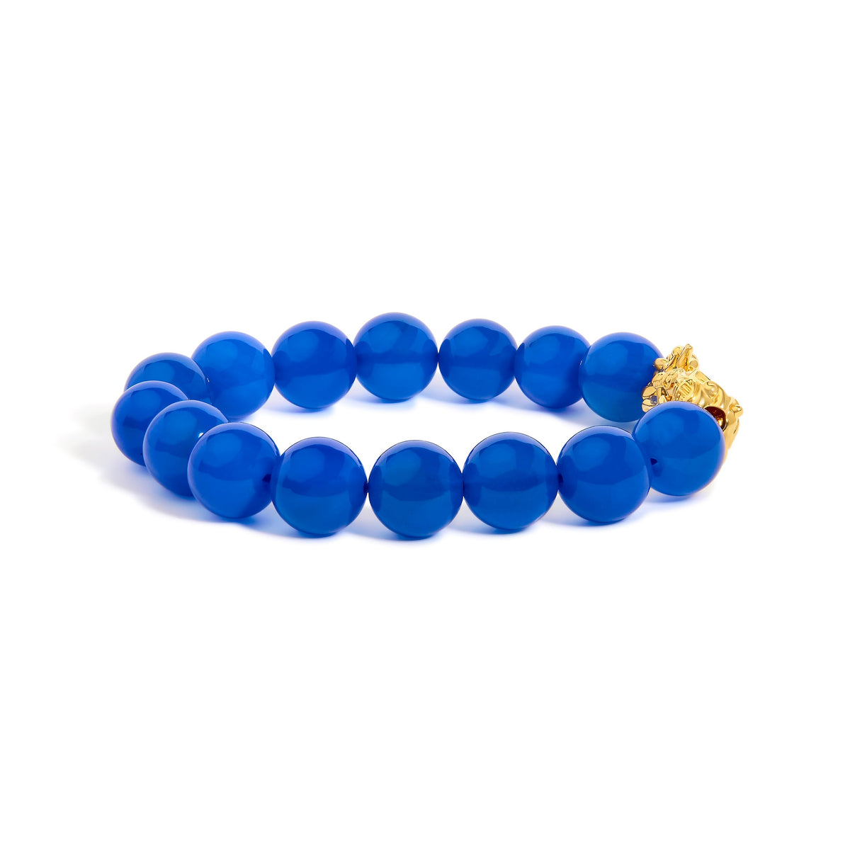 18K Yellow Gold Blue Agate Beaded Dragon Charm Bracelet - imagen 2 de 3